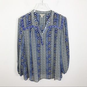 Lucky Brand Beaded Aztec Tribal Southwest Blouse